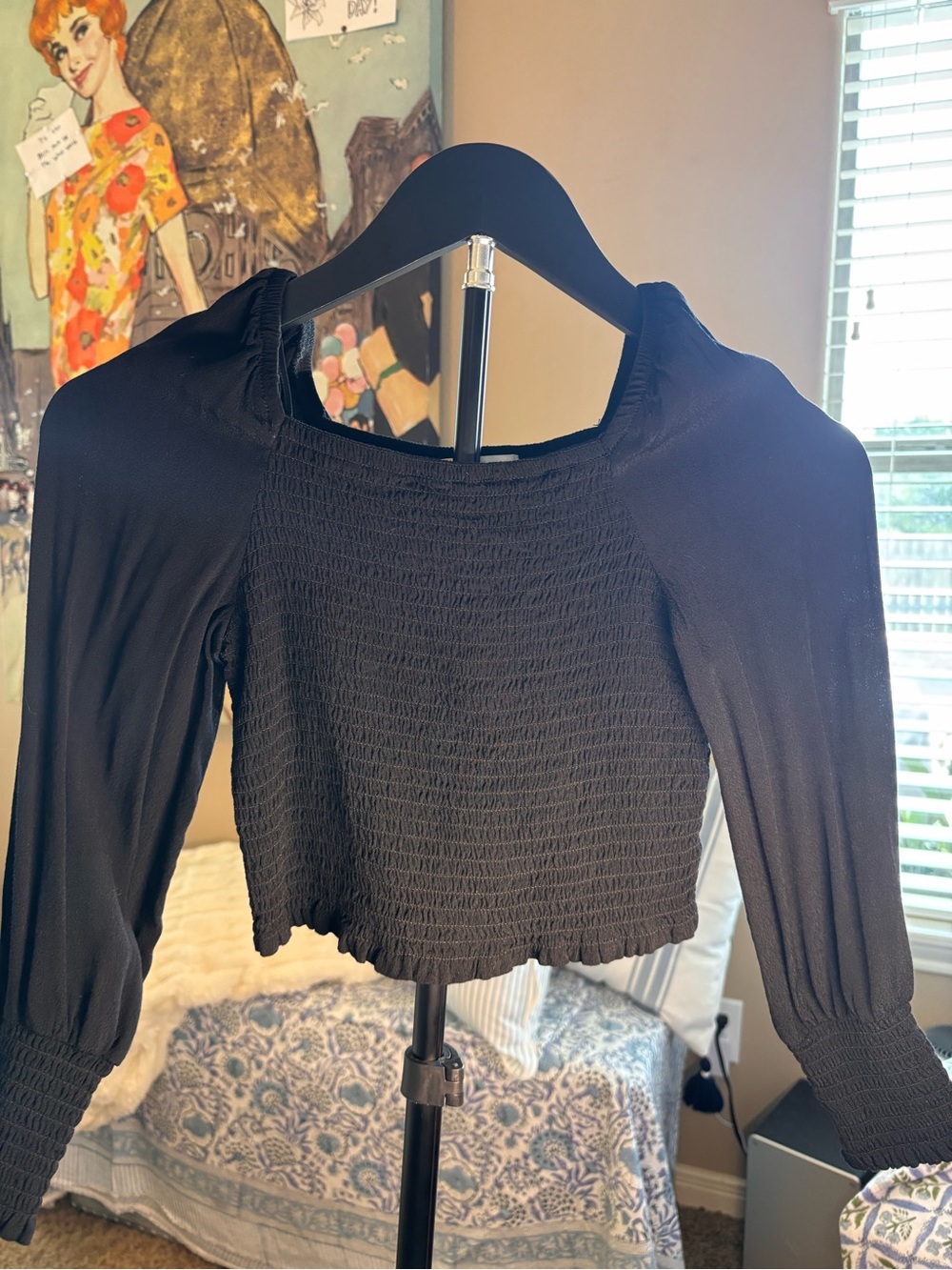 GB Girls Smocked Square-Neck Long Sleeve Crop Top ✨